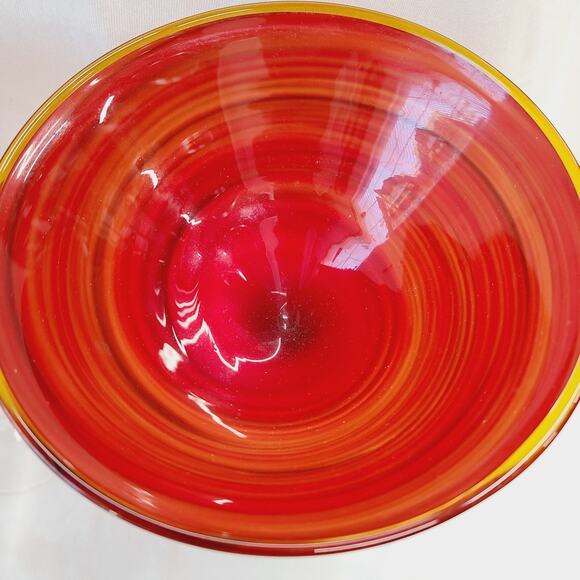 Martini Glasses, Handblown Red, Orange & Black Swirl  "Red Twist" , PRE-OWNED - Picture 4 of 5